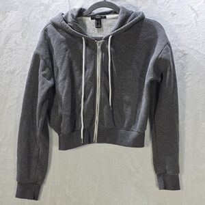 Forever 21 Charcoal Crop Zip-Up Hoodie Size Small
